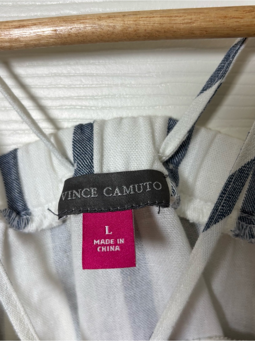 Vince Camuto Peasant Top Blouse Women Large Linen Blend Striped Off Shoulder - Picture 3 of 7